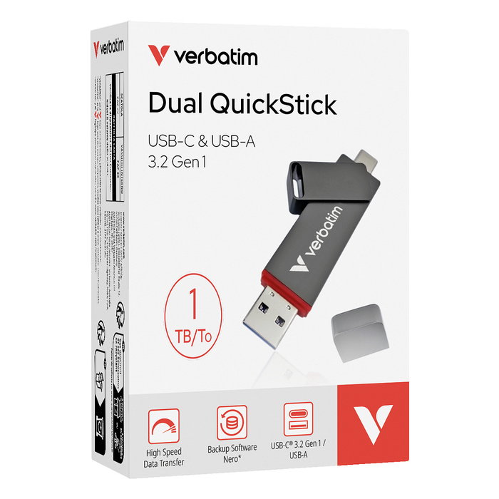 Verbatim Dual QuickStick 32043, Memoria USB 1TB USB-A/USB-C 3.2 Gen 1, Gris, Lectura 550 MB/s