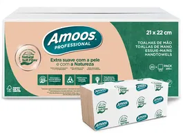 Amoos Toalla Secamanos Professional Naturally Soft Ecolabel 2 Capas Celulosa Virgen Pasta Cruda 21x22 cm Paquete 200 Unidades