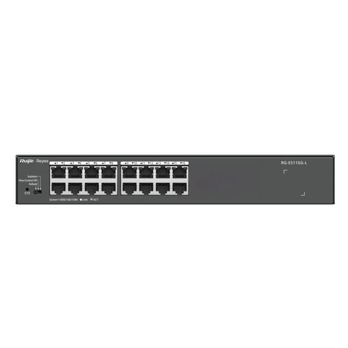 Ruijie Networks Switch No Administrado RG-ES116G-L L2 Gigabit Ethernet 16 Puertos 10/100/1000 Negro para Montaje en Rack Ruijie Networks Switch No Administrado RG-ES116G-L L2 Gigabit Ethernet 16 Puertos 10/100/1000 Negro para Montaje en Rack
