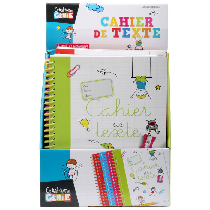 Createur de Genie Cuaderno Escolar 22x17 cm Espiral Milimetrado con Apartados para Agenda y Diario Colores Surtidos Hojas Impresas a Color Textos en Francés