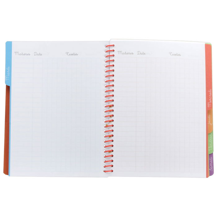 Createur de Genie Cuaderno Escolar 22x17 cm Espiral Milimetrado con Apartados para Agenda y Diario Colores Surtidos Hojas Impresas a Color Textos en Francés