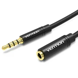 Vention Cable de Audio Estéreo BHBBG Jack 3.5mm Macho a Hembra 1.5m, Contactos Bañados en Oro, Negro