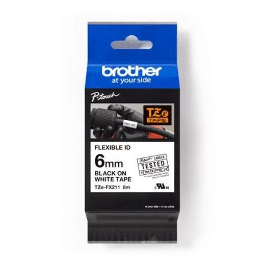 Brother TZE-FX211 Cinta Laminada Flexible Negro sobre Blanco 6mm x 8m Brother TZE-FX211 Cinta Laminada Flexible Negro sobre Blanco 6mm x 8m