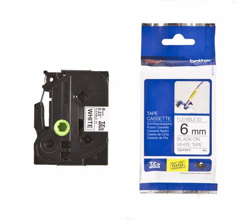 Brother TZE-FX211 Cinta Laminada Flexible Negro sobre Blanco 6mm x 8m Brother TZE-FX211 Cinta Laminada Flexible Negro sobre Blanco 6mm x 8m