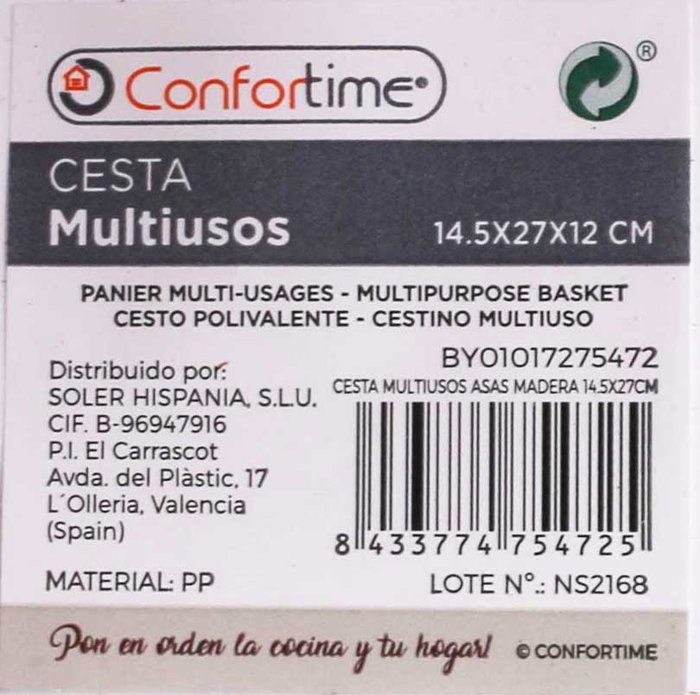 Confortime Cesta de Madera Multiusos con Asas de Madera, Dimensiones 27 cm Largo x 14.5 cm Ancho x 12 cm Alto (12 Unidades) Confortime Cesta de Madera Multiusos con Asas de Madera, Dimensiones 27 cm Largo x 14.5 cm Ancho x 12 cm Alto (12 Unidades)