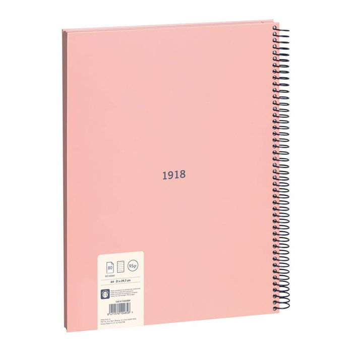 Milán Cuaderno A4 Espiral Pautado 7 mm Rosa 80 Hojas Tapa Dura Papel 95 gr Fabricado en España