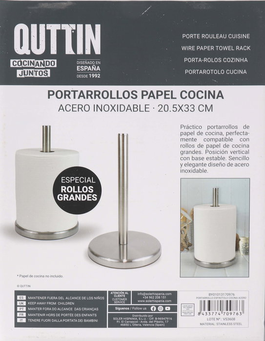 Confortime Portarrollos Esp.Rotolo para Cocina en Acero - 31.3 x 24.1 x 4.6 cm (12 Unidades)