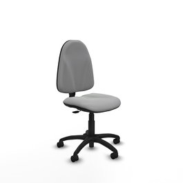 Silla de oficina Algarra con mecanismo Contacto permanente básico tapizada con Similpiel color Gris claro. Equipada con Base poliamida negra, Sin brazos y Ruedas de nailon 50 mm