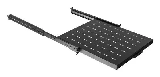 Lanberg AK-1021-B - Bandeja deslizante de rack 19", 1U, color negro, capacidad de carga 35 kg, medidas 445x500 mm