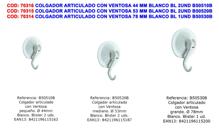 BRINOX Colgador Articulado con Ventosa 78 mm Blanco BRINOX Colgador Articulado con Ventosa 78 mm Blanco