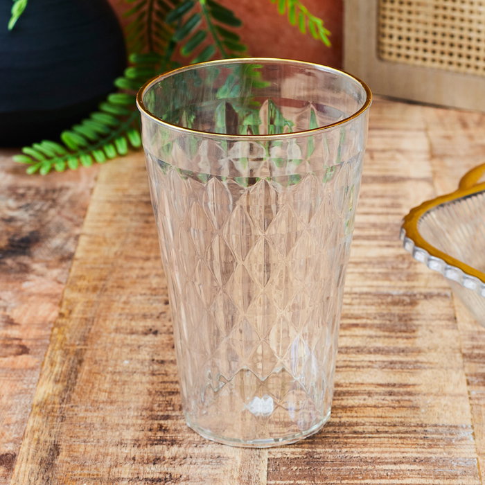 Home Deco Factory Vaso Plástico 420 Ml Mirage Con Ribete Dorado