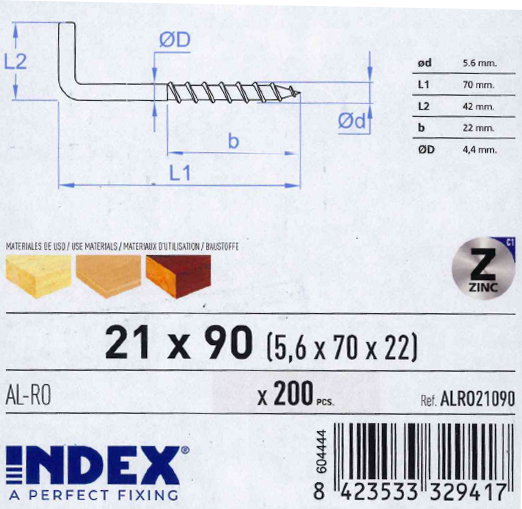 Alcayatas de rosca 21x90 5.23 Ø Zinc 44060 Alcayatas de rosca 21x90 5.23 Ø Zinc 44060