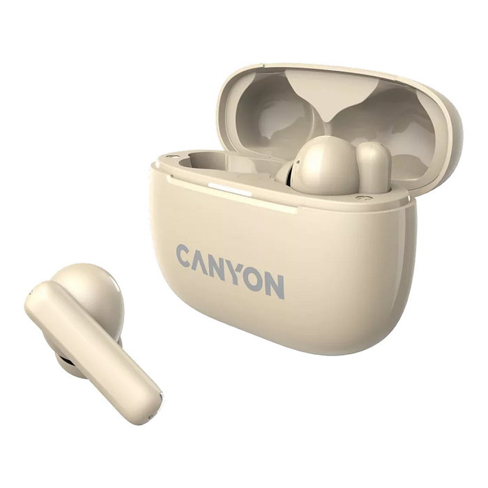Canyon Auriculares TWS-10 True Wireless Beige, Bluetooth 5.3, Reducción de Ruido Activo, Llamadas, Música, Deporte