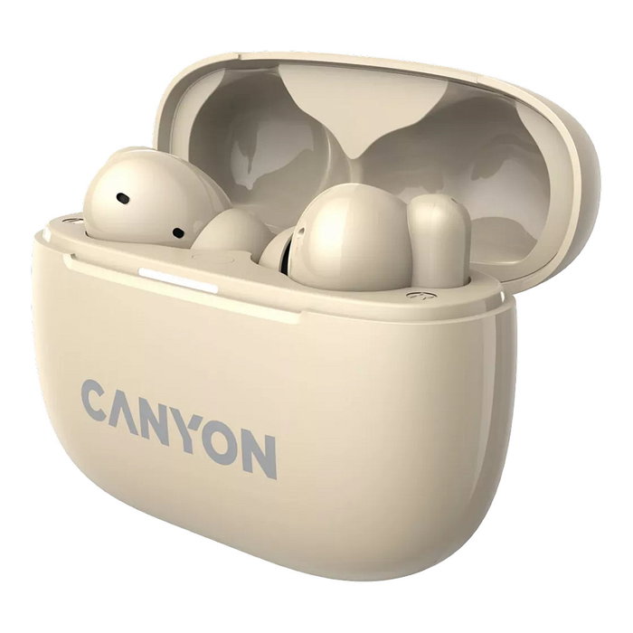 Canyon Auriculares TWS-10 True Wireless Beige, Bluetooth 5.3, Reducción de Ruido Activo, Llamadas, Música, Deporte