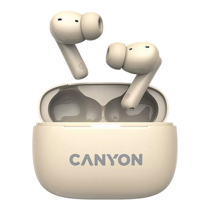 Canyon Auriculares TWS-10 True Wireless Beige, Bluetooth 5.3, Reducción de Ruido Activo, Llamadas, Música, Deporte