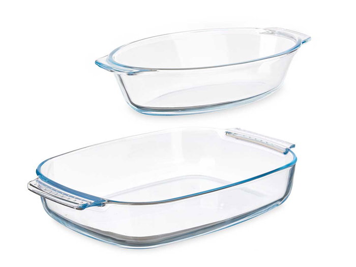 VIVALTO Set 2 Bandejas de Borosilicato 700ml + 2L | Dimensiones 30x19.7x5.8cm y 23.6x13x5.3cm (Set de 6)
