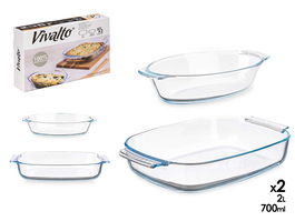 VIVALTO Set 2 Bandejas de Borosilicato 700ml + 2L | Dimensiones 30x19.7x5.8cm y 23.6x13x5.3cm (Set de 6)