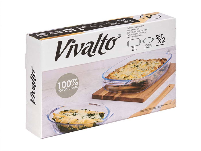 VIVALTO Set 2 Bandejas de Borosilicato 700ml + 2L | Dimensiones 30x19.7x5.8cm y 23.6x13x5.3cm (Set de 6)