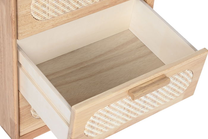 DKD Home Decor Cajonera Scandi Natural 3 cajones 63 x 40 x 30 cm Rubberwood Ratan Metal