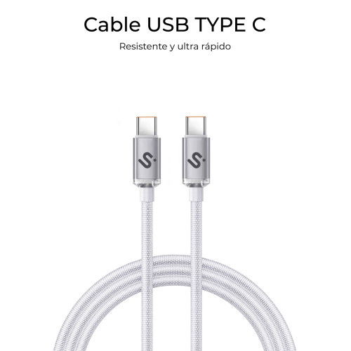 Subblim Cable Optimus USB C a USB C Carga Rápida 60W, 2m, Nylon Trenzado, Blanco