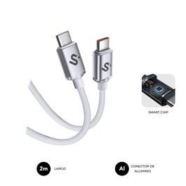Subblim Cable Optimus USB C a USB C Carga Rápida 60W, 2m, Nylon Trenzado, Blanco