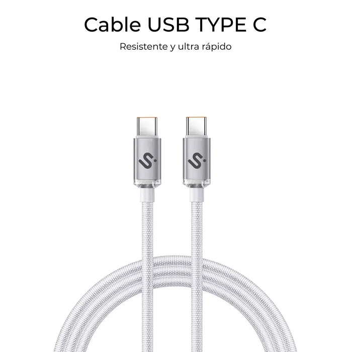 Subblim Cable USB-C a USB-C Optimus PD 60W 2m Blanco - Carga Rápida, Transmisión de Datos 480Mbps, Compatible con iPhone 16/15, Galaxy S24/S23, MacBook, iPad, Pixel y Más