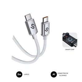 Subblim Cable USB-C a USB-C Optimus PD 60W 2m Blanco - Carga Rápida, Transmisión de Datos 480Mbps, Compatible con iPhone 16/15, Galaxy S24/S23, MacBook, iPad, Pixel y Más