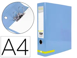 Liderpapel Archivador de Palanca A4 Forrado Celeste, Lomo 80mm, Compresor Metálico