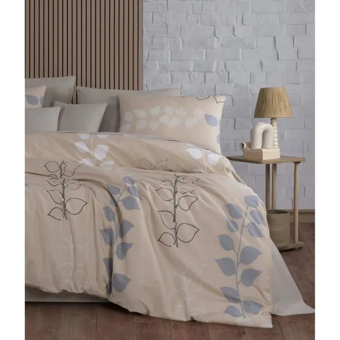 Juego de Cama 100% Algodón Reforzado con Funda Nórdica 220x240 cm y 2 Fundas de Almohada 60x60 cm - Beige