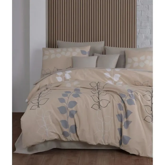 Juego de Cama 100% Algodón Reforzado con Funda Nórdica 220x240 cm y 2 Fundas de Almohada 60x60 cm - Beige
