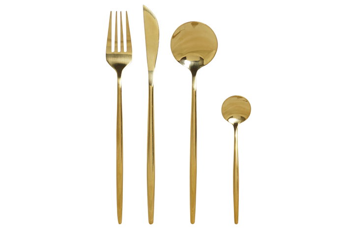 DKD Home Decor Juego de Cubertería Chic de 16 Piezas en Acero Inoxidable Dorado