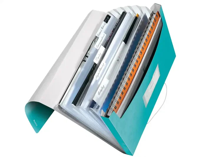 Leitz Wow Carpeta Clasificadora de Polipropileno A4 con 6 Separadores + 1 Extra Ancho Color Turquesa