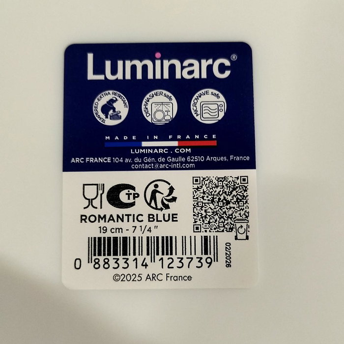 Luminarc Plato de Postre Romantic Azul 19cm Blanco