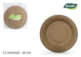 Algon Set 3 Platos Carton Kraft 28 cm (24 Unidades)