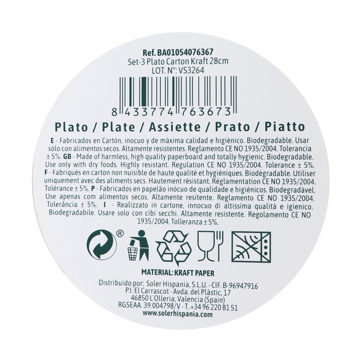 Algon Set 3 Platos Carton Kraft 28 cm (24 Unidades)
