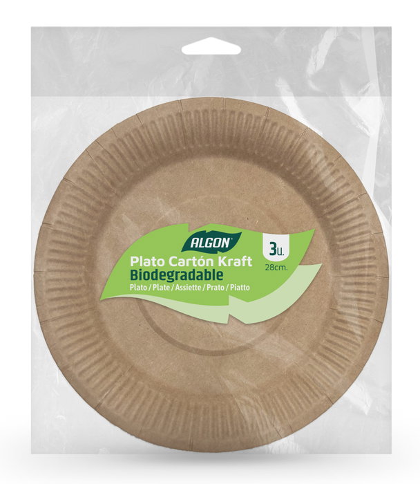 Algon Set 3 Platos Carton Kraft 28 cm (24 Unidades)