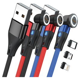 Realpower RealPower Magnetic Cable 3A Set 3 Cables Magnéticos 1m USB-A Negro Azul Rojo con Adaptadores