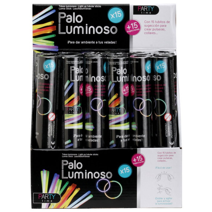 Party Time Enceinte - Juego de 15 Palos Luminosos para Fiestas de 21 cm, Duración 8 Horas, Incluye Tubos para Hacer Pulseras y Collares