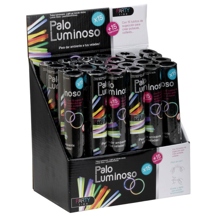 Party Time Enceinte - Juego de 15 Palos Luminosos para Fiestas de 21 cm, Duración 8 Horas, Incluye Tubos para Hacer Pulseras y Collares
