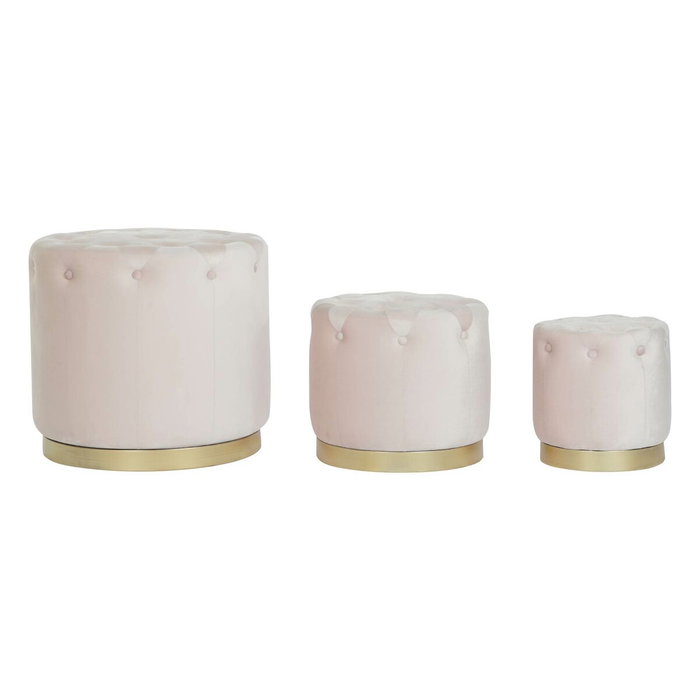 DKD Home Decor Set de 3 Reposapiés de Terciopelo Rosa y Dorado