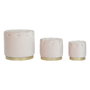 DKD Home Decor Set de 3 Reposapiés de Terciopelo Rosa y Dorado