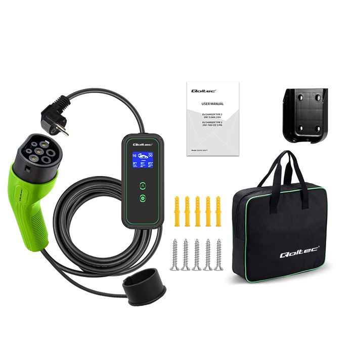 Qoltec Cargador móvil para vehículos eléctricos 2 en 1 Tipo 2 3.5kW 230V