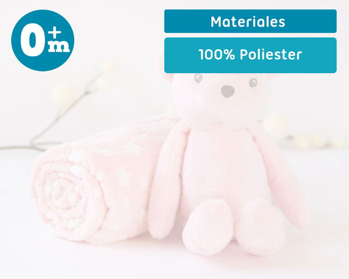 KioKids Oso De Peluche Rosa Con Mantita De Estrellas Para Bebé, 25 cm KioKids Oso De Peluche Rosa Con Mantita De Estrellas Para Bebé, 25 cm