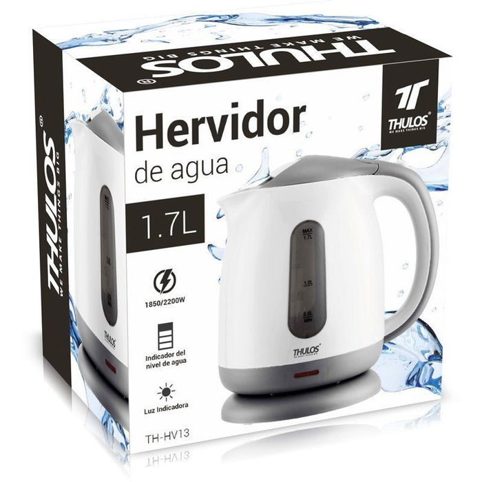 Thulos TH-HV13 Hervidor Eléctrico de Agua 1.7L 1850W/2200W, Acero Inoxidable, Filtro Lavable, Auto Apagado y Seguridad
