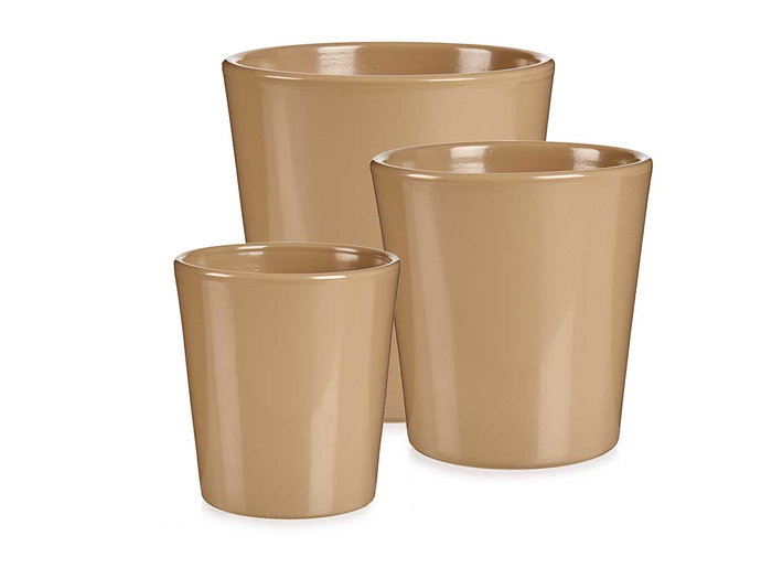 Ibergarden Set 3 Macetas Cerámica Cónicas Beige 11 cm, 14 cm, 17 cm (Set de 6)