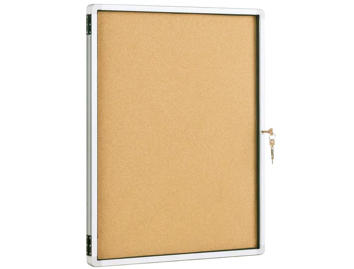 Q-connect Vitrina de Anuncios Marco Aluminio 900 x 1200 mm, Fondo Corcho, Puertas Correderas Cristal