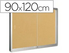 Q-connect Vitrina de Anuncios Marco Aluminio 900 x 1200 mm, Fondo Corcho, Puertas Correderas Cristal