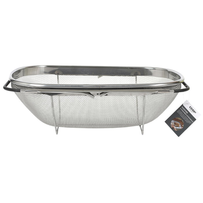 Cook Concept Escurridor con Asas Extensibles de Acero, Adaptable a Fregaderos, 34.5x24.5x11 cm