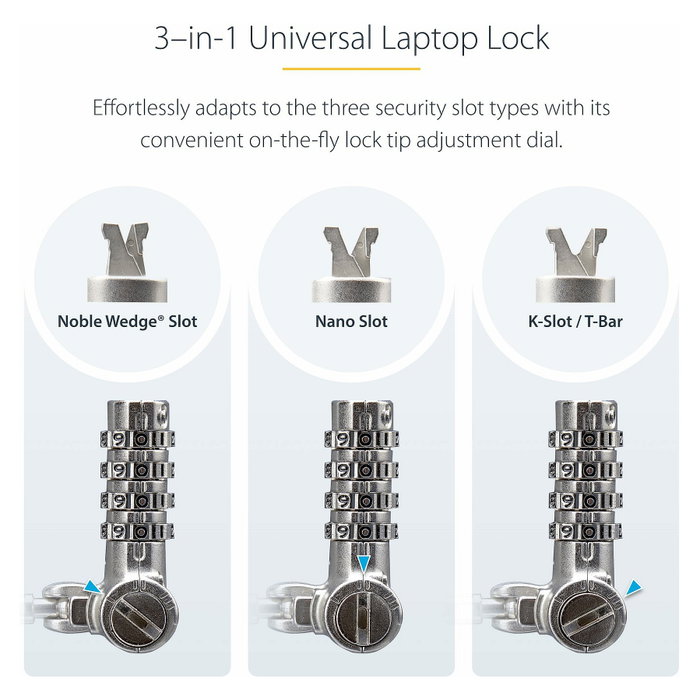 StarTech.com Candado de Seguridad Universal para Portátil Pack de 25 - 2m Cable Kensington/Nano/Noble - Llave Maestra StarTech.com Candado de Seguridad Universal para Portátil Pack de 25 - 2m Cable Kensington/Nano/Noble - Llave Maestra