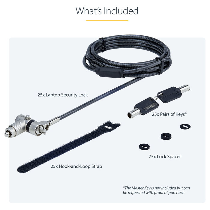 StarTech.com Candado de Seguridad Universal para Portátil Pack de 25 - 2m Cable Kensington/Nano/Noble - Llave Maestra StarTech.com Candado de Seguridad Universal para Portátil Pack de 25 - 2m Cable Kensington/Nano/Noble - Llave Maestra